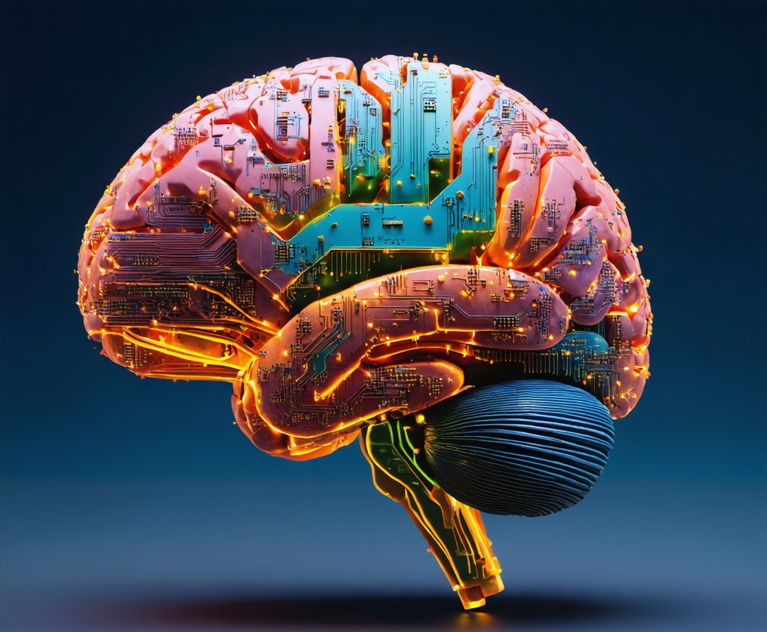 Künstlerische Darstellung eines Gehirns mit Schaltkreisen